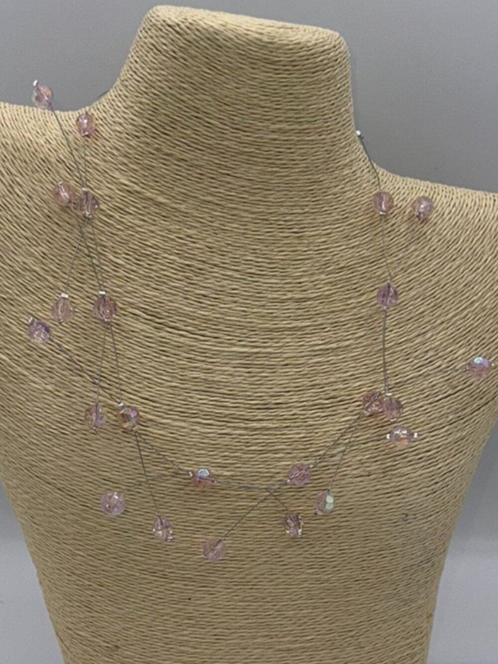 Avon Pink Beaded Layered Necklace – Delicate Floating Crystal Design
